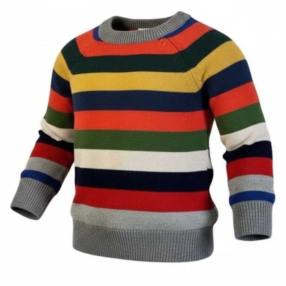 EUC Gap Kids Toddler Boy Gray Multi Color Striped Long Sleeve Sweater- Size 4T
